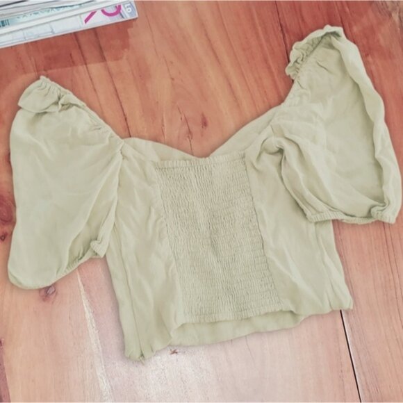 ARITZIA WILFRED "NOVELLA" Puff Sleeve Blouse In Sage Frost - Picture 9 of 16